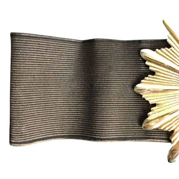 Vintage 27" Belt Black Gold Sunburst Hook Closure Wide Elastic Band Old Money - Picture 5 of 6